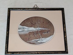 Vtg Japanese Painting Marked Z Sui 85 N.Y. w Signature Woman Child Girl in Boat
