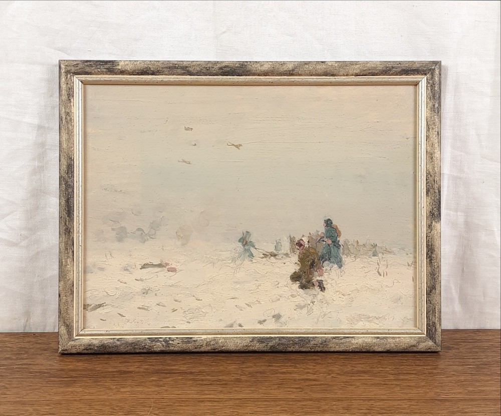 Vintage War Scene Oil Painting 1970s, Soviet Captured Soldiers, WWII, Framed