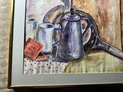 Antique Glaser 1934 „Still Life Scene“ Watercolor Painting – Signed And Framed