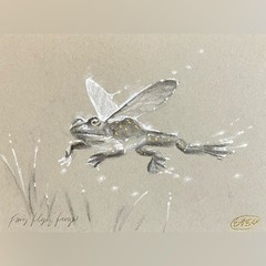 Original Frog painting Fairy Flying Whimsical art Creature surreal Fantasy EAE