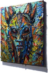 AFRICAN MASK OIL█PAINTING REALISM ART█SIGNED VINTAGE ORIGINAL█EXPRESSIONIST DECO