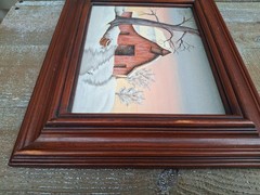 BARN PAINTING 8 X 10 -AMERICANA WINTER SCENE (WITH FRAME 14″ X 12″)