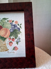 Vintage Framed Folk Art Theorem Painting Fruit Basket signed M Conway 11″ x 12″