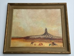 Antique Impressionist Painting Desert Native American Indian large oil Listed