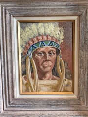 Taos Artist Manville Chapman (1903-1978)Oil Board Painting “Indian W/War Bonnet”