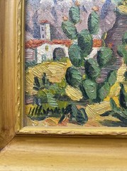 ANTIQUE MISSION PAINTING SMALL GEM IMPRESSIONISM LANDSCAPE CHURCH WOODSTOCK NY
