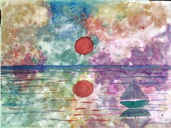 Sunset Over Lake Abstract Expressionist Original Watercolor Painting 9×12
