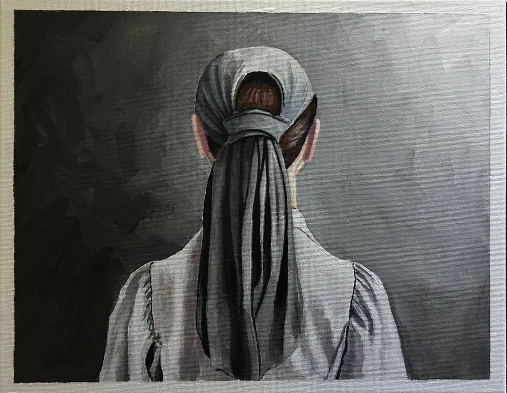 Study of an Amish girl, painting, 11 x 14 acrylic on paper hand-painted by me.