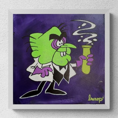 Original Art Painting Graffiti Scientist Vintage 10×10 Underdog Cartoon Villain