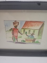 Vtg 2 Orginal Colorful Watercolors Harvesting Sugercane/ Selling Bananas Signed