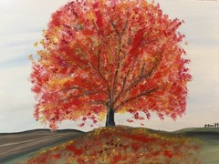 Original oil painting 11 x 14 inches gorgeous colorful orange red autumn tree