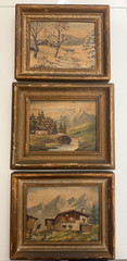 Set of 3 Vintage Original Oil Paintings Alpine Mountain Landscape Signed Framed