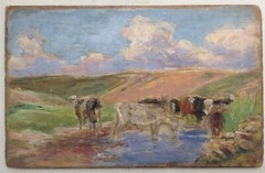 19th Century Impressionism Eugene BOUDIN Landscape Cows Authentic Oil painting