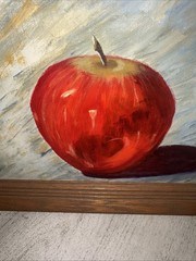 Original Wall Art Still Life Oil on Canvas Wood Frame Shiny Apple Realism