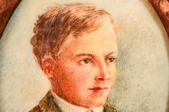 Arts and Crafts Hammered Copper Frame Antique Portrait Miniature Painting Man