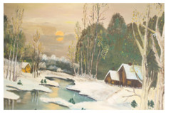 Vintage 1959 Original Winter Landscape Oil Painting Anne Abrams Signed Framed