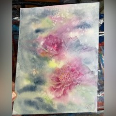 Original Peonies Painting floral watercolor signed Art Flower decor Artettina