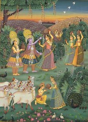 Radha Krishna Painting Of Krishna Ras Leela (Dancing) Art On Cloth 13×17.5 Inch