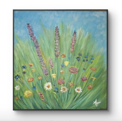 Contemporary Expressionist Wild Flowers 12×12 Acrylic Stretched Canvas