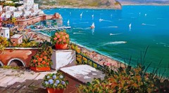 AMALFI PAINTING ITALY SEA PANORAMA by PAINTER SANNINO ITALIAN Italien malerei