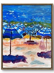 Beach Umbrellas Modern Original Signed Canvas Acrylic Wall Art 11×14 Home Decor
