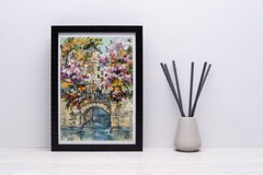 Paris Original Art Cityscape Wall Art France Oil Pastels Art City Artwork Bridge
