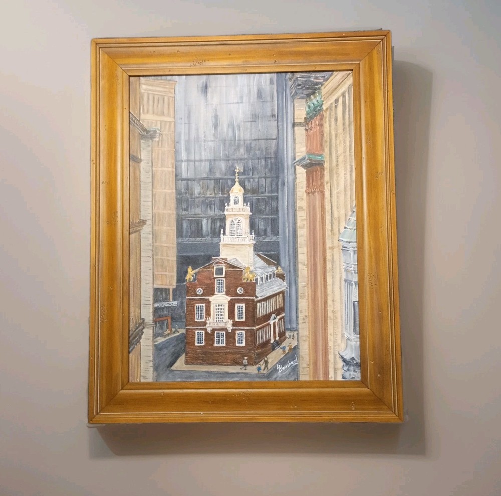 Original Signed 19th Century Painting Of „The Old State House“ Boston Ma.