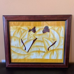 Haiti Original Abstract Modern Oil On Canvas African Couple in Yellow J.C Martin