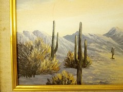 Vintage Helen L Reichle oil painting on board desert study #2 framed California