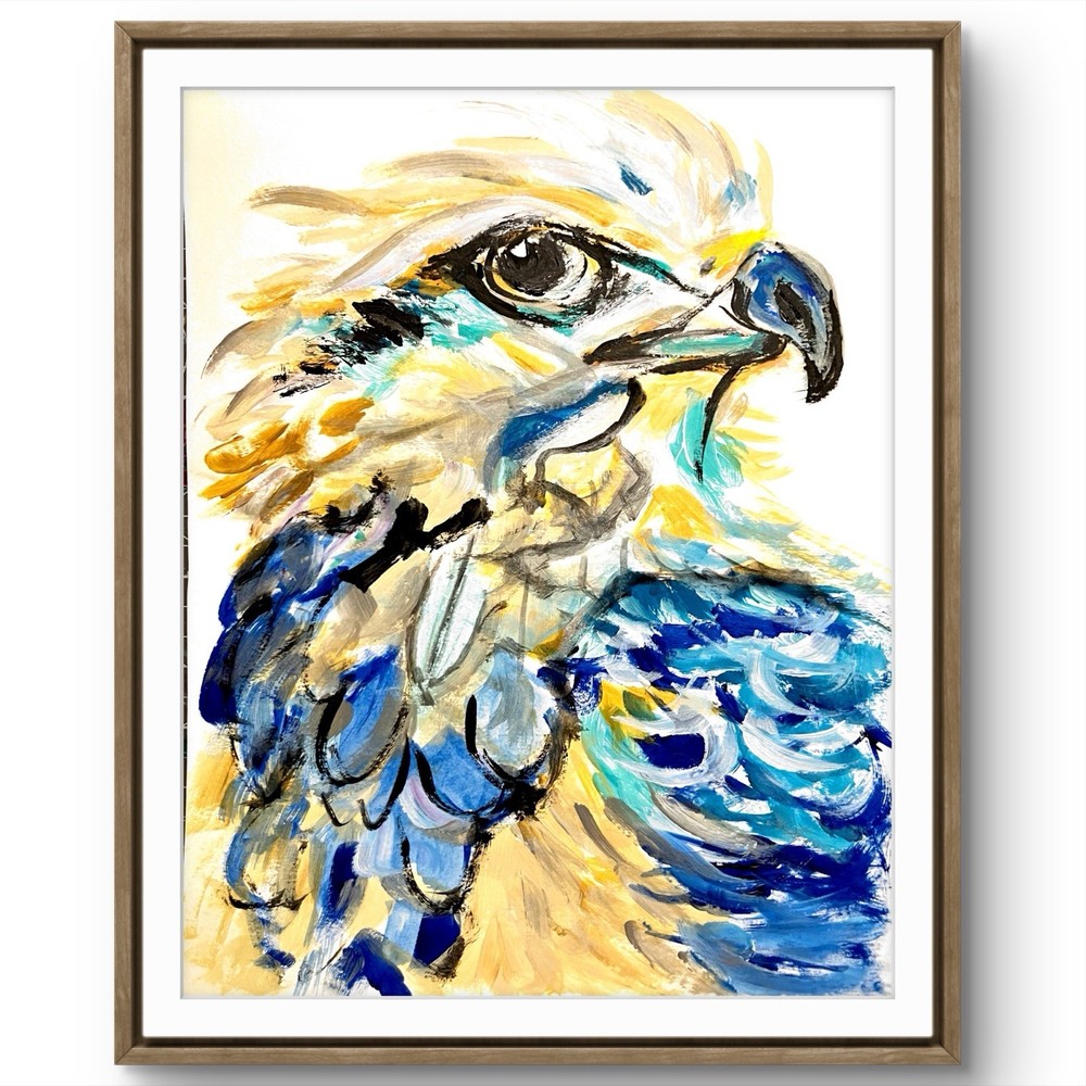 TITA PAINTZ Hawk Bird Portrait Hand Painted Acrylic Paper Art 9×12 Wall Art