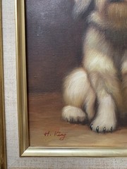 Acrylic painting On wood board Beautiful Dog by artist H. King, Vintage
