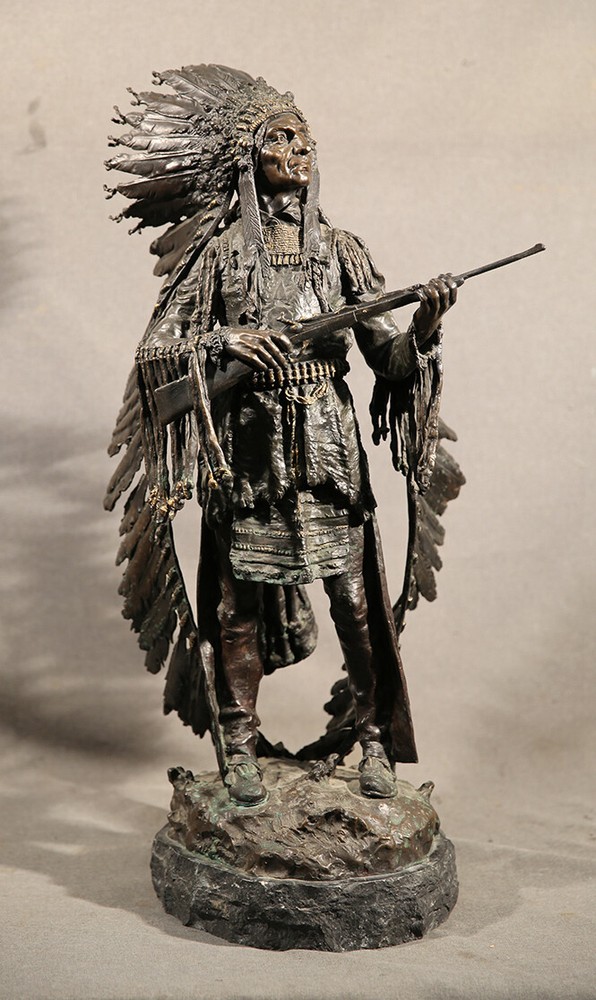 American Indian Chief Antique 19th Century Austrian Bronze
