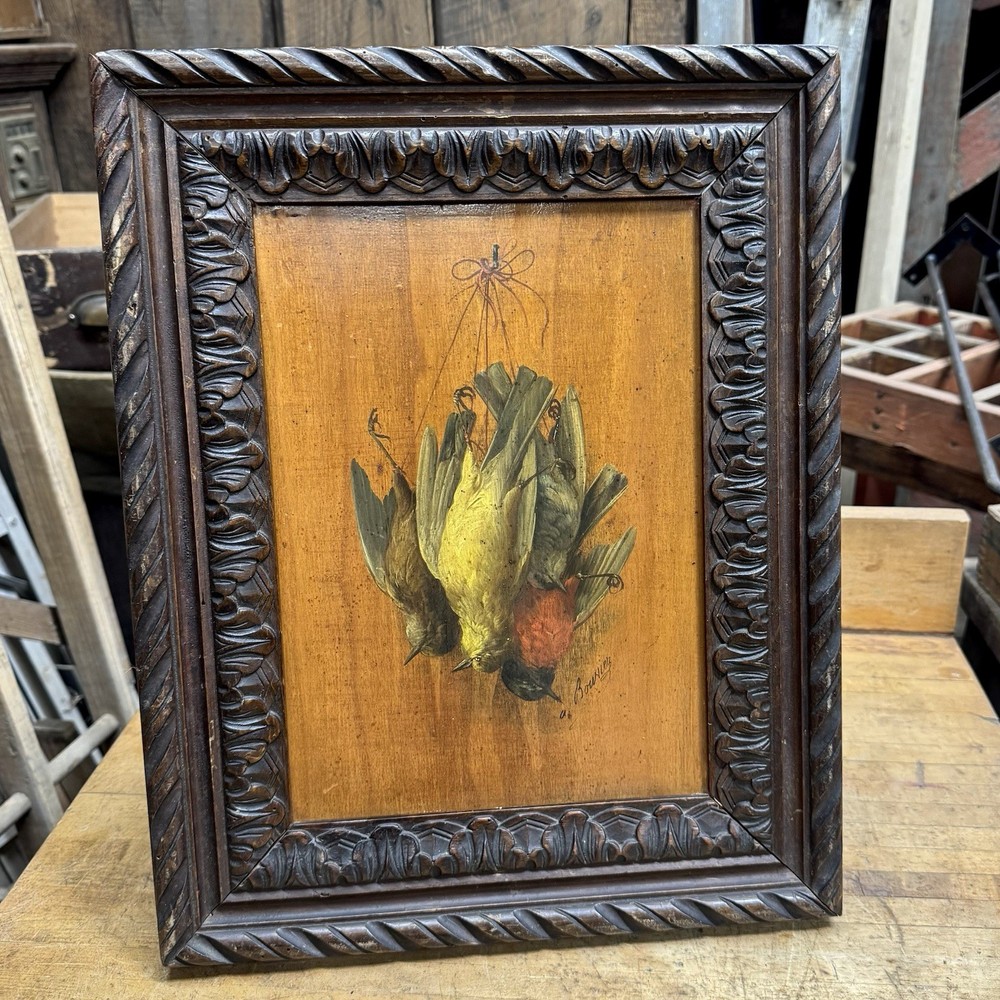 Antique French Oil Painting Game Birds Hunting Still Life Framed And Signed