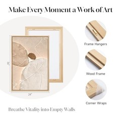 Large Framed Neutral Abstract Wall Art, Modern 24″L x 36″W beige and brown