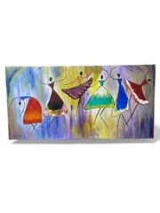 Very cute Pratibha signed oil on canvas dancing females art 15 x 30 inches