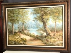 Original Vintage CLARA C INNESS Oil Painting Landscape Signed 44×32 Spring Scene