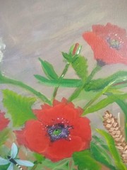Painting Red Poppy Field of Flowers Dragonfly 16 x 20 Canvas Daisies Original