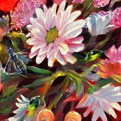 Original floral Painting flower Still Life art surreal Insects ladybugs garden