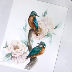 Original Bird Painting, Watercolour, Flowers, Bird Artwork, beautiful nature