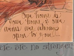 Vintage Mixed Media Print Calligraphy Watercolor Painting Bird Poem Welcome Home