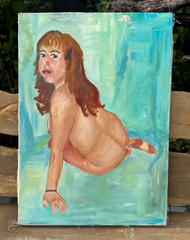 Handmade oil painting girl Ukrainian vintage 1960s Length 27inch Width19