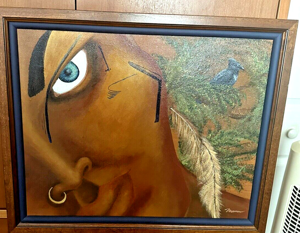 Signed Painting, Exotic Beautiful Woman, Bluebird Pro Framing 22.5″×19.5″