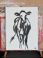 Laeknapes Original Monochromatic Cow Abstract Art 12X16 Canvas Expressionist