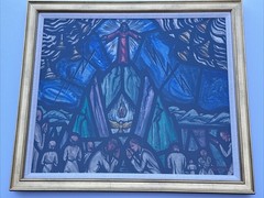 ANTIQUE PAINTING RELIGIOUS ICON WPA ERA OLIVER SMITH LISTED MID CENTURY SURREAL