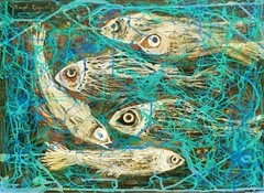 Mid 20th Century AQUARIUM FISH FANTASY MCM Painting Framed Signed Razel Kapustin