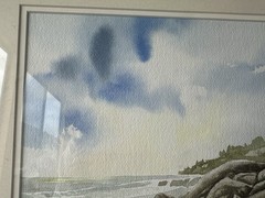 Original Watercolor SUNSET by Miguelin Dominguez Signed and Framed 17.5”x21.5”