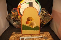 Betty Jo Original Artwork Mushrooms on Woodboard Wall Hanging Decor 11″ x 7.25″