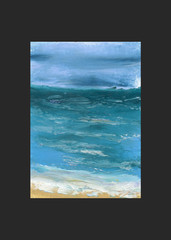 ACEO / ATC Teal Aqua Waves Seascape Ocean Oil Pastel Original Art SaraClaireArt