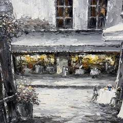 Impressionist Art Painting European City Paris Street Cafe Dining Scene