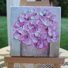 Pink Blossoms in Vase Original Painting 6×6 Handmade Floral Artwork